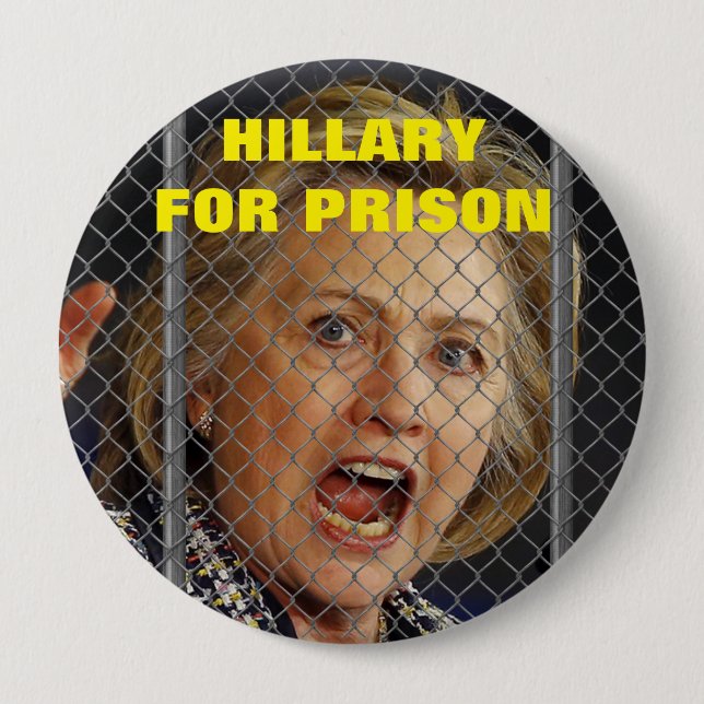Macaron Rond 10 Cm Hillary Clinton pour la prison en 2016 (Devant)