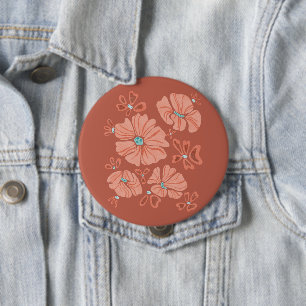 Macaron Rond 10 Cm Hippie Blooms : Artwork Abstrait Red Flower Power