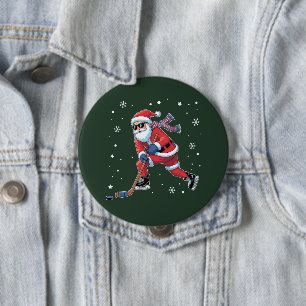 Macaron Rond 10 Cm Hockey sur glace Noël Santa jouant équipe de sport