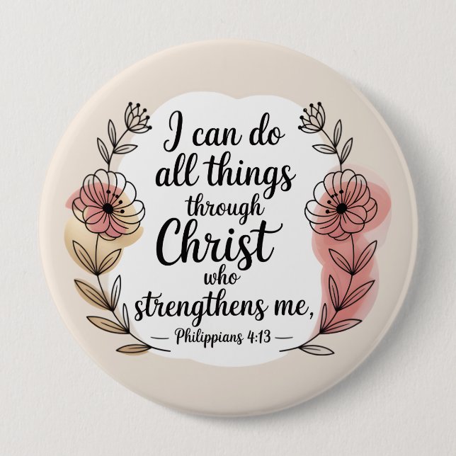 Macaron Rond 10 Cm I can do all things through Christ (Devant)