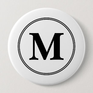 Macaron Rond 10 Cm Initiales monogrammes simples noir et blanc