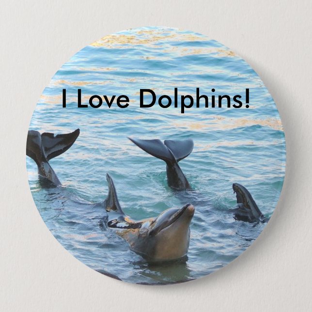 Macaron Rond 10 Cm J'aime des dauphins ! Photo de dauphin (Devant)