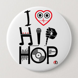 Macaron Rond 10 Cm J'aime le hip-hop - conception de musique, insigne