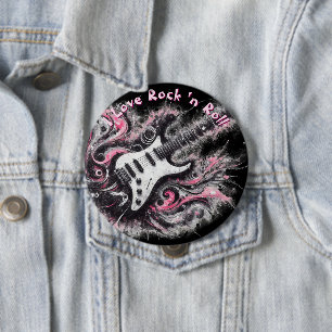 Macaron Rond 10 Cm J'aime le Rock N Roll Guitare Électrique Personnal