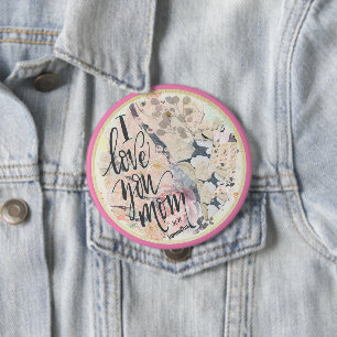 Macaron Rond 10 Cm Je T'Aime Maman Jolie Aquarelle HotPink N'Importe