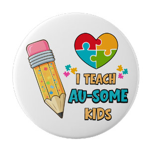 Macaron Rond 10 Cm J'enseigne aux enfants Au-some Professeur Autisme 
