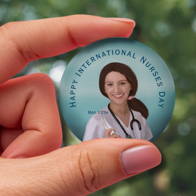 Macaron Rond 10 Cm Joyeuse Journée internationale des infirmières ave (Happy International Nurses Day with Nurse Button)