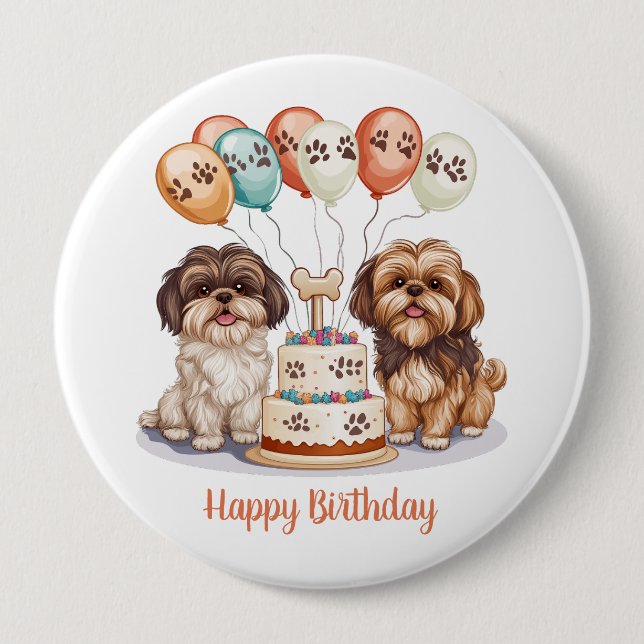 Macaron Rond 10 Cm Joyeux anniversaire Chih Tzu Chiens Anniversaire G (Devant)