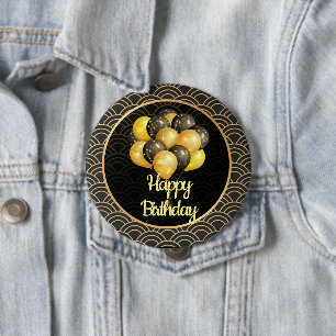 Macaron Rond 10 Cm Joyeux anniversaire, élégant noir et or,