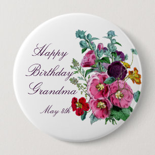 Macaron Rond 10 Cm Joyeux anniversaire Hollyhocks  