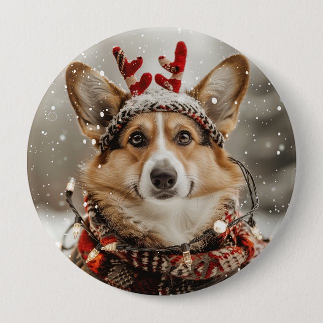 Macaron Rond 10 Cm Joyeux Noël Pembroke Welsh Corgi Chien (Devant)