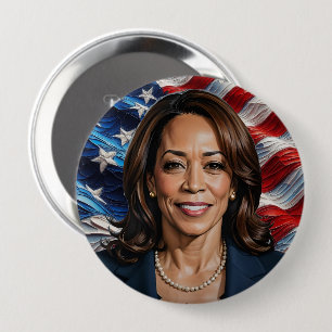 Macaron Rond 10 Cm Kamala Harris et American Flag