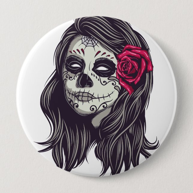 Macaron Rond 10 Cm La Catrina - Dia De Los Muertos (Devant)