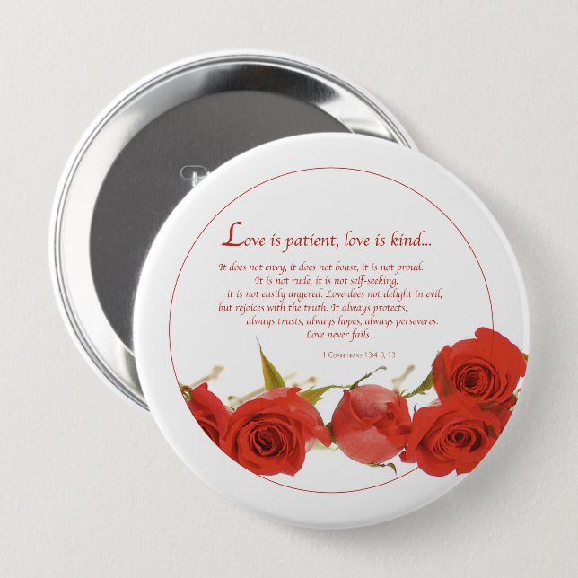 Macaron Rond 10 Cm L'amour est Patient Rose Rouge (Devant & derrière)