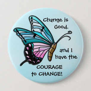 Macaron Rond 10 Cm Le changement est bon (bouton de papillon Aqua)