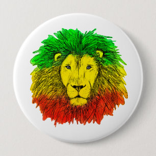 Macaron Rond 10 Cm lion rasta tête rouge vert jaune Jamaïque rastafar