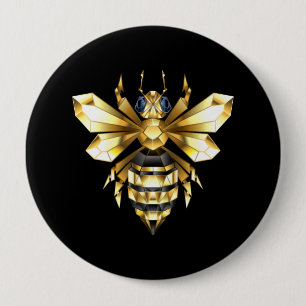 Macaron Rond 10 Cm Logo Faux Gold Foil Bee Polygonal sur Noir