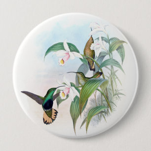 Macaron Rond 10 Cm L'orchidée d'oiseaux de colibri fleurit le bouton
