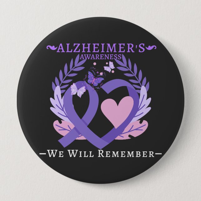 Macaron Rond 10 Cm Lutte contre le Ruban d'Alzheimer Sensibilisation  (Devant)