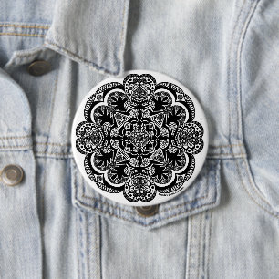 Macaron Rond 10 Cm Mandala noir et blanc