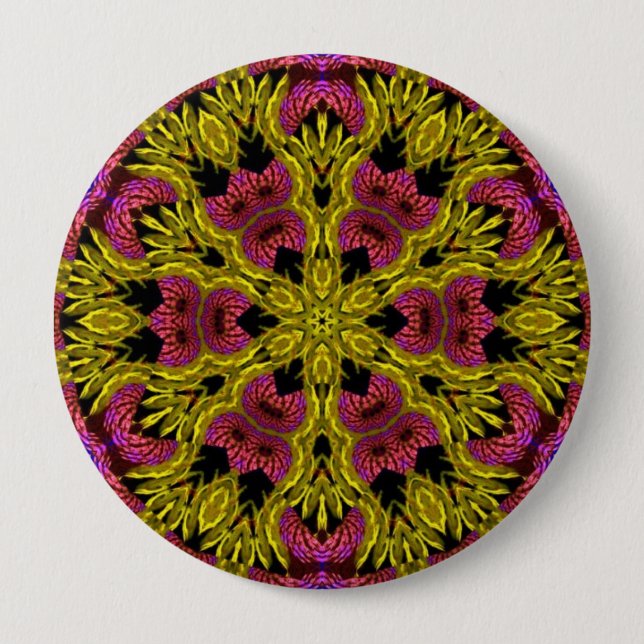 Macaron Rond 10 Cm Mandala psychédélique #05 Bouton (Devant)