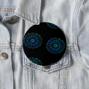 Macaron Rond 10 Cm Mandala vert bleu