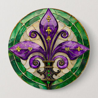Macaron Rond 10 Cm Mardi Gras Vitrail Fleur de lis