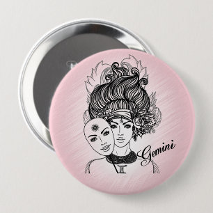 Macaron Rond 10 Cm Masque de dame Gemini rose Zodiaque Personnel