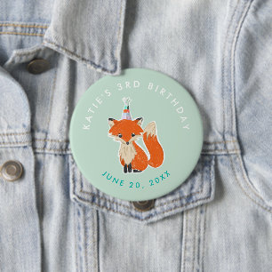 Macaron Rond 10 Cm Mint Green Cute Fox Party Casquette Woodland Anniv