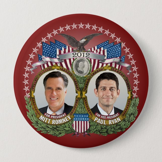 Macaron Rond 10 Cm Mitt Romney Paul Ryan Photo (Devant)