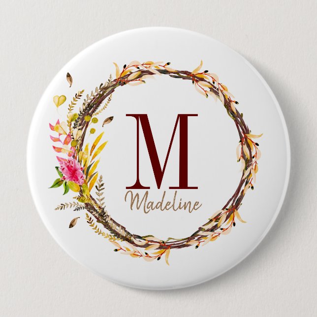 Macaron Rond 10 Cm Monogramme floral personnalisable Volage d'automne (Devant)