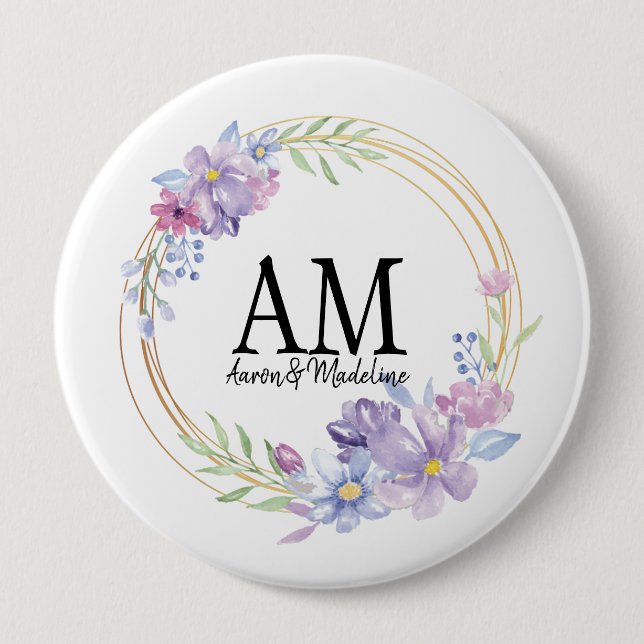 Macaron Rond 10 Cm Monogramme floral personnalisé Bouquet Lilac (Devant)
