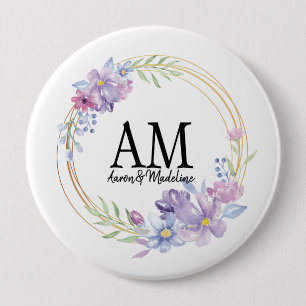 Macaron Rond 10 Cm Monogramme floral personnalisé Bouquet Lilac