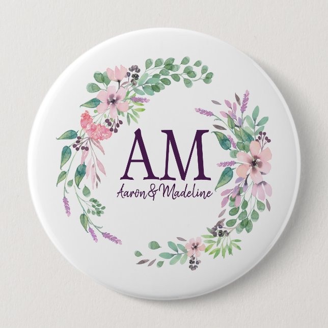 Macaron Rond 10 Cm Monogramme floral personnalisé Fraisage de printem (Devant)