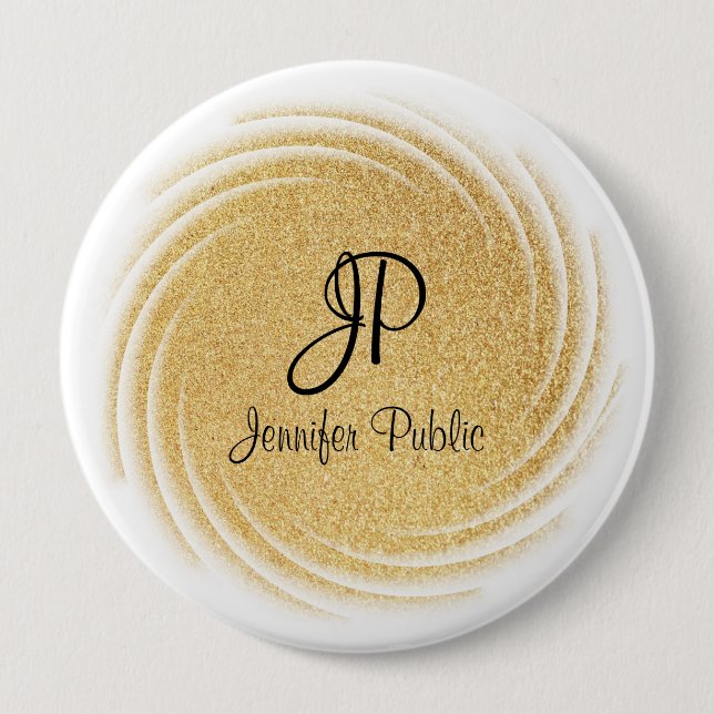 Macaron Rond 10 Cm Monogramme Modèle Elégant Faux Gold Parties scinti (Devant)