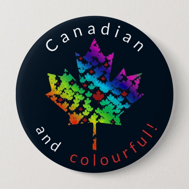 Macaron Rond 10 Cm Mosaïque de feuille d'érable arc-en-ciel Canada co (Devant)