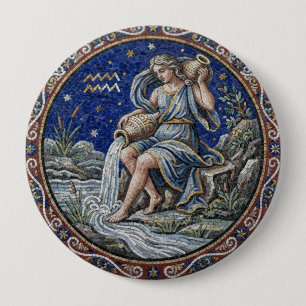 Macaron Rond 10 Cm Mosaïque de style antique Zodiaque Verseau