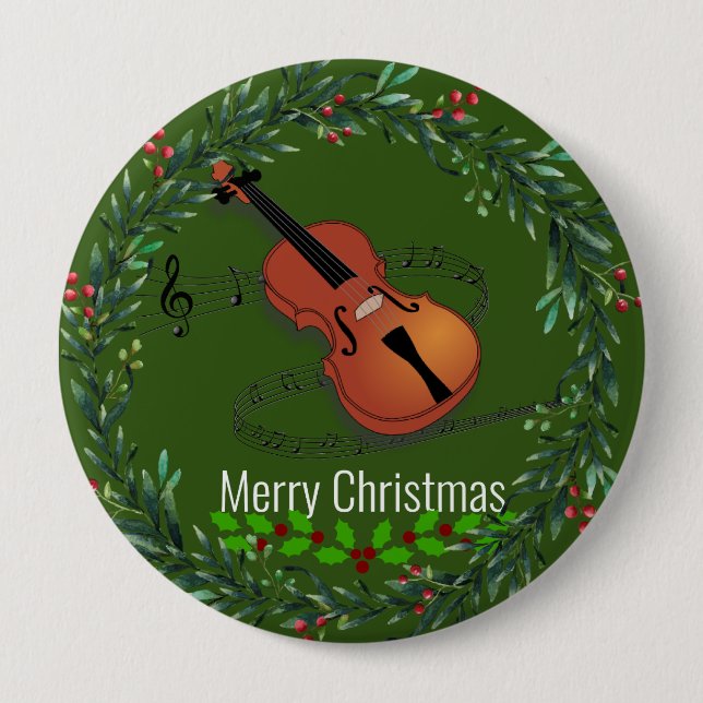 Macaron Rond 10 Cm Musique violon de Noël (Devant)