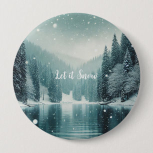 Macaron Rond 10 Cm Neige en hiver, lac de montagne