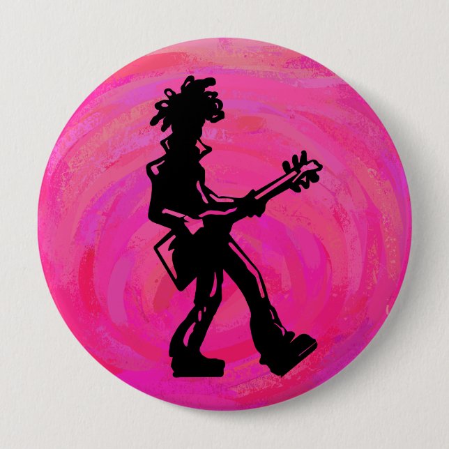 Macaron Rond 10 Cm New York Boogie Nights Guitare Hot Pink (Devant)