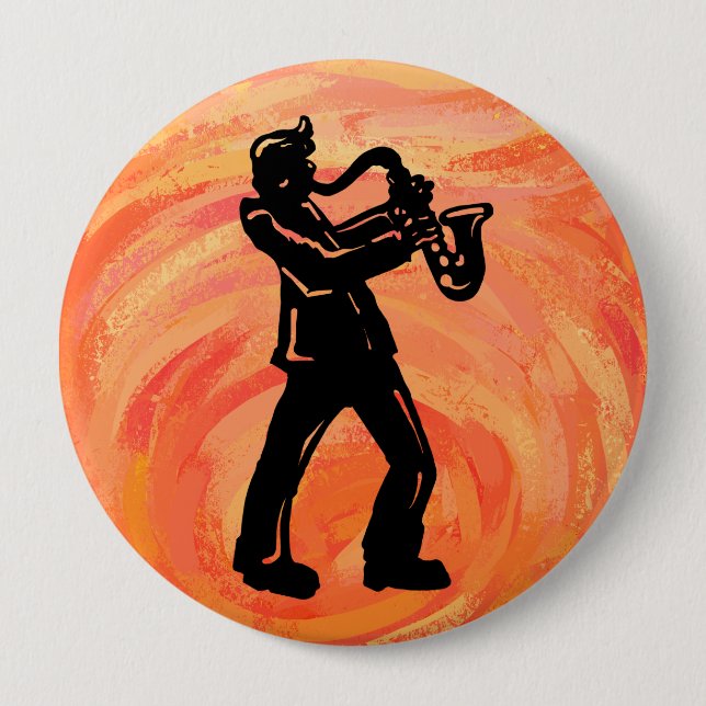 Macaron Rond 10 Cm New York Boogie Nights Saxophone Orange (Devant)