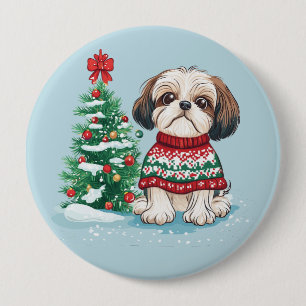 Macaron Rond 10 Cm Noël Shih Tzu Père Noël Chien