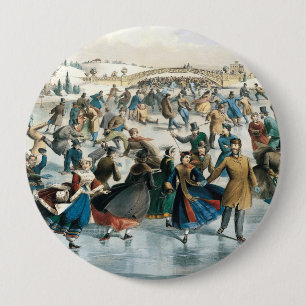 Macaron Rond 10 Cm Noël victorien Central Park Currier & Ives