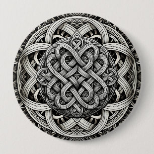 Macaron Rond 10 Cm Nœud celtique noir et blanc détaillé 0001
