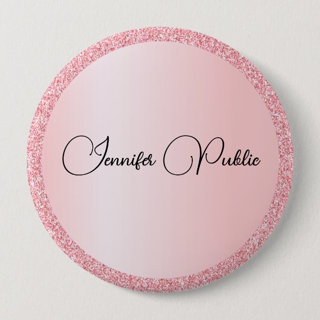Macaron Rond 10 Cm Nom du monogramme Modèle Rose Parties scintillant  (Devant)
