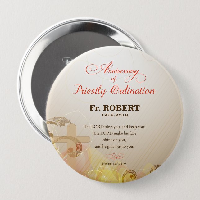 Macaron Rond 10 Cm Nom et année personnalisés, 60e Ordination sacerdo (Devant & derrière)