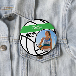 Macaron Rond 10 Cm Nom et numéro de volley-ball Bouton photo vert