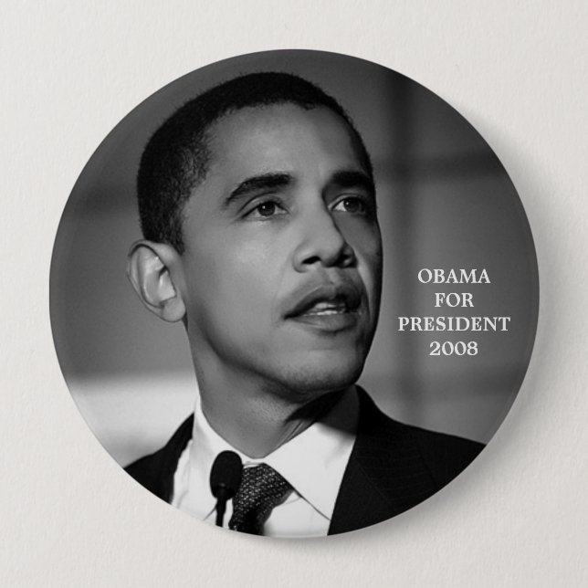 MACARON ROND 10 CM OBAMA POUR LE PRÉSIDENT 2008 BOUTON (Devant)