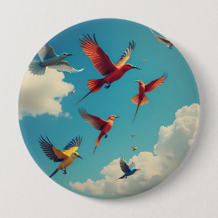 Macaron Rond 10 Cm Oiseaux colorés dans un ciel bleu