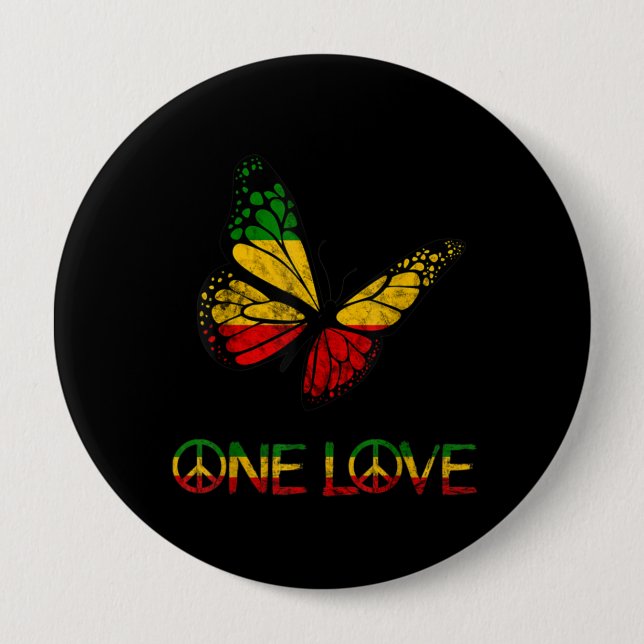 Macaron Rond 10 Cm One Love Butterfly Rasta Reggae (Devant)